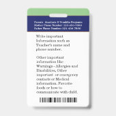 Badge Cartes d'identification scolaire avec photo de l'é (Arrière)