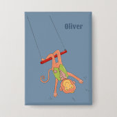 Badge Cartoon Monkey Trapezist Kid Blue Button (Recto)