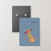 Badge Cartoon Monkey Trapezist Kid Blue Button (Recto/Verso)