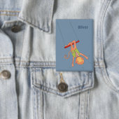 Badge Cartoon Monkey Trapezist Kid Blue Button (Insitu)