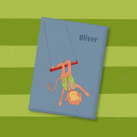 Badge Cartoon Monkey Trapezist Kid Blue Button