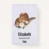 Badge Casquette Brown Cowgirl avec fleurs roses (Dos)