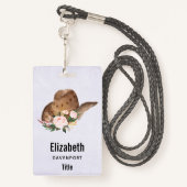 Badge Casquette Brown Cowgirl avec fleurs roses (Derrière avec lanière)