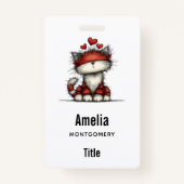 Badge Cat with Red Hearts Cute and Fun (Devant)