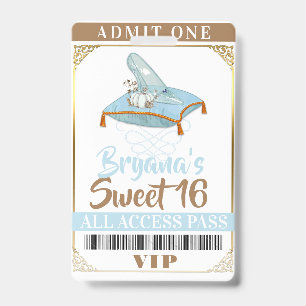 Badge Cendrella Slipper Princesse Douce 16 Passe VIP