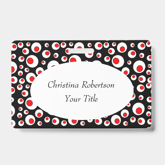 Badge Cercles rouges vifs abstraits dans des cercles bla (Avant)