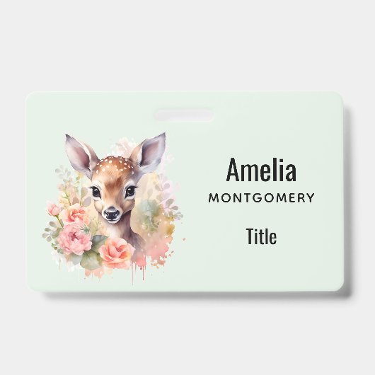 Badge Cerf mignon entouré de roses (Avant)