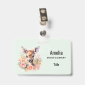 Badge Cerf mignon entouré de roses (Arrière avec clip)