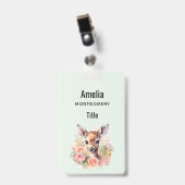 Badge Cerf Mignon Entouré de Roses (Avant avec clip)