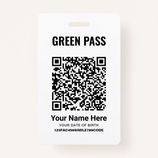 Badge Certificat de vaccination Green Pass PVC Cool Blan (Devant)