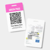 Badge Certificat de vaccination Green Pass PVC Pink (Front & Back)