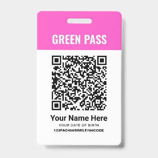 Badge Certificat de vaccination Green Pass PVC Pink (Front)