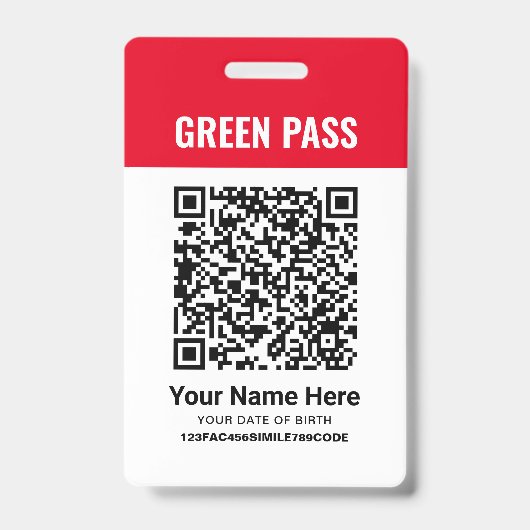 Badge Certificat de vaccination Green Pass PVC Rouge (Avant)