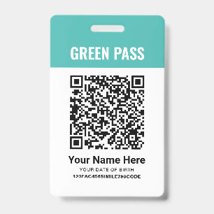 Badge Certificat de vaccination Green Pass PVC Turquoise