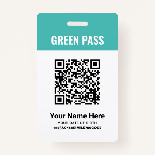 Badge Certificat de vaccination PVC Turquoise PVC Pass v (Devant)
