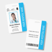 Badge Certification de photo d'employé d'hôpital ID bleu (Avant & arrière)