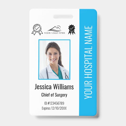 Badge Certification de photo d'employé d'hôpital ID bleu (Avant)