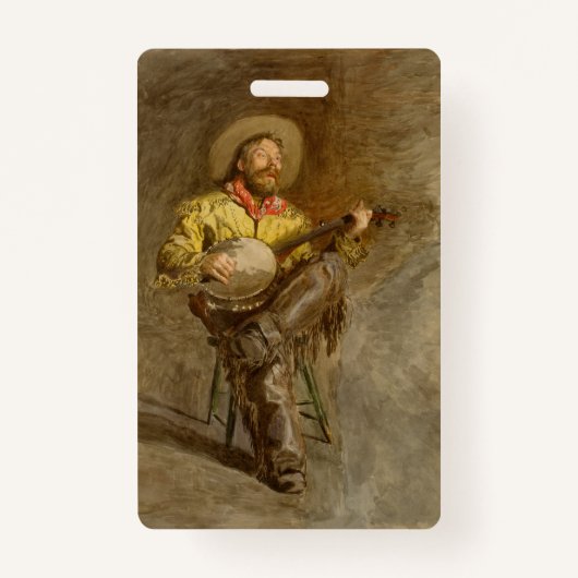 Badge Chanter Espagnol Cowboy à Banjo jouer à la chanson (Devant)