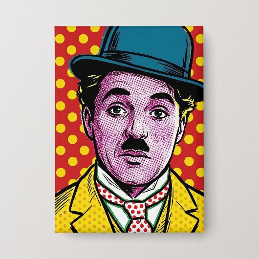 Badge Chaplin Pop Art Retro Cinematic Portrait Bowler (Recto)