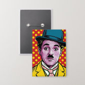 Badge Chaplin Pop Art Retro Cinematic Portrait Bowler (Recto/Verso)