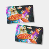 Badge Chat à pizza de l'espace amusant (Avant & arrière)