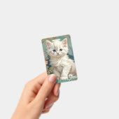 Badge Chat blanc de style Alphonse Mucha (Manuel / portable)