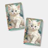 Badge Chat blanc de style Alphonse Mucha (Avant & arrière)