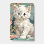 Badge Chat blanc de style Alphonse Mucha (Arrière)