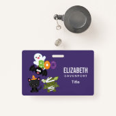 Badge Chat de Cute Halloween, bat, mummy et ghost (Front with Retractable)