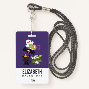 Badge Chat de Cute Halloween, bat, mummy et ghost