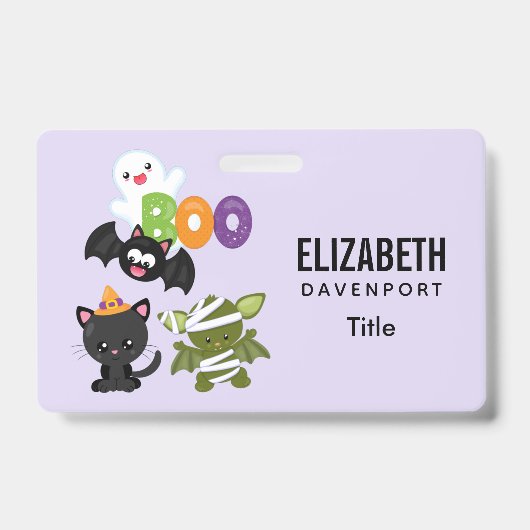 Badge Chat de Cute Halloween, bat, mummy et ghost (Avant)