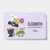 Badge Chat de Cute Halloween, bat, mummy et ghost (Arrière)