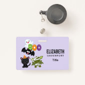 Badge Chat de Cute Halloween, bat, mummy et ghost (Front with Retractable)