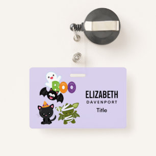 Badge Chat de Cute Halloween, bat, mummy et ghost