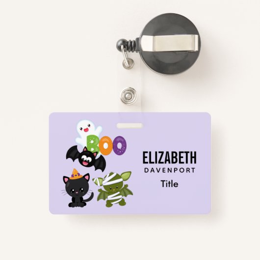 Badge Chat de Cute Halloween, bat, mummy et ghost (Back with Retractable)