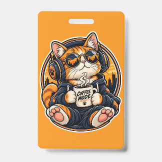 Badge Chat de la mode urbaine cool buvant du café
