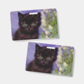 Badge Chat de style Van Gogh avec des fleurs blanches (Avant & arrière)