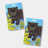 Badge Chat de style Van Gogh avec tournesols (Avant & arrière)