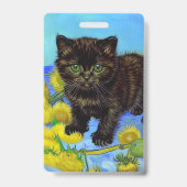 Badge Chat de style Van Gogh avec tournesols (Arrière)