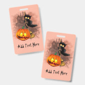 Badge Chat effrayé par Citrouille Fun Halloween caractèr (Avant & arrière)
