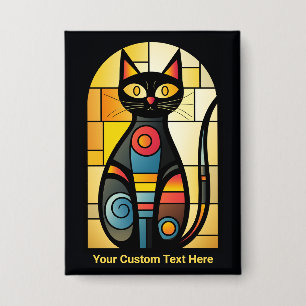 Badge Chat en verre tendu Faux Texte Personnalisé