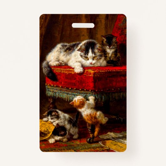 Badge Chat et chatons Jouer avec chaise (Devant)