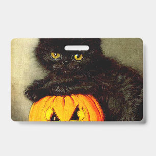 Badge Chat et citrouille d'Halloween vintage
