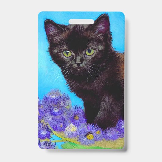 Badge Chat et fleurs de Van Gogh (Avant)