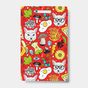 Badge Chat et œuf sur fond rouge