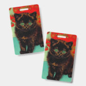Badge Chat noir de Van Gogh Fleurs rouges (Avant & arrière)