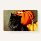 Badge Chat noir vintage d'Halloween et Citrouilles (Dos)
