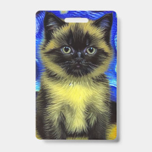 Badge Chat siamois de la Nuit étoilée de Van Gogh