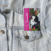 Badge Chat smoking Cats et Fleurs Filles Nom Rose foncé (Insitu)