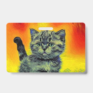 Badge Chat sur la plage au coucher du soleil style Van G